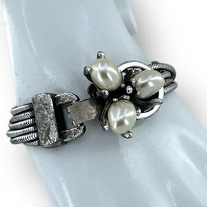 PEARLS STATION Oxidize Fashion Bracelet Multi Strands Silver Plated Box Clasp